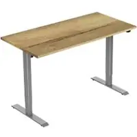 Euroseats 1-Motor Zit-sta-bureau Rechthoekig Naturel Eiken T-Voet 1.400 (B) x 800 (D) x 1.235 (H) mm Metaal