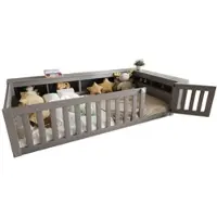 OKWISH Beige stoffen bed 160x200 cm – Met matras – Hydraulische opbergruimte – 2 nachtkastjes – Leeslamp