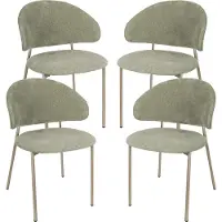 En.casa Eetkamerstoel 'Lipis', set van 4. Beklede stoel met metalen frame, bekleed met textiel, kleur: groen