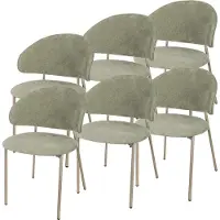 En.casa Eetkamerstoel 'Lipis', set van 6. Beklede stoel met metalen frame, bekleed met textiel, kleur: groen