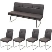 Mendler Eetkamer set HWC-H70, eetkamergroep, zitgroep, eetkamergarnituur, stof/textiel, geborsteld roestvrij staal, grijs-bruin, 160 cm