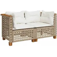 vidaXL Tuinbanken 2 st met kussens poly rattan beige
