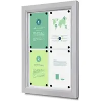 SHOWDOWN Vitrine Magnetisch 4 x A4 Wandmontage Afsluitbaar Buiten 53 (B) x 70,5 (H) cm Zilver