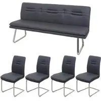 Mendler Eetkamer set HWC-H70, eetkamergroep, zitgroep, eetkamergarnituur, stof/textiel, geborsteld roestvrij staal, donkergrijs, 180 cm