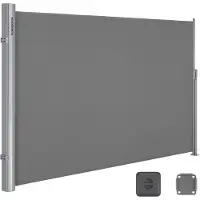 Songmics Zijluifel voor balkons en terrassen, Grijze zijrolgordijn / 200 X 350 cm / aluminium