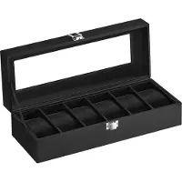 Songmics Horlogedoos met glazen deksel en slot, hoes in zwart + fluwelen voering in zwart