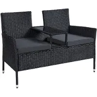Songmics Balkonmeubel van PE polyrotan met tafel, Zwart + Donkergrijs
