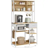 Vasagle Keukenrek met stopcontacten en stoffen lade, Gouden Eik + Wolkenwit / 40T x 100B cm