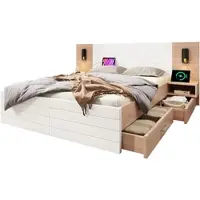 MODFU Kinderstapelbed 90x200 cm – Massief grenen – Trap met 4 opbergvakken – 2 uittrekbare lades – Raam – Wit/naturel