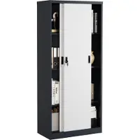 VCM Metall Büroschrank H. 180 x B. 80 x T. 40 cm / Aktenschrank Büromöbel für Ordner / Stahlschrank abschließbar / Schiebetürenschrank Malivo 4 fach mit Schiebetüren