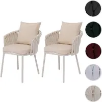 Mendler Set van 2 aluminium tuinstoelen, model HWC-P89. Buitenstoelen met een zitting van textiel (180 g/m²) in het model "rope", kleur crème