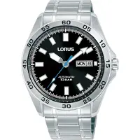 Lorus automatisch zilver heren horloge met zwarte wijzerplaat & roestvrij stalen band