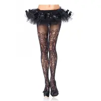 Leg avenue Visnet Panty met bloemmotief - Zwart