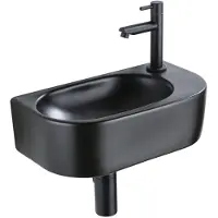 Qeramiq Fuente Fonteinset - 40x21.5x12cm - rechts - glad - halfrond - 1 kraangat - keramiek - fonteinkraan zwart mat - afvoerplug - verlaagd sifon - zwart mat SW1209552/SW696205/SW696215/SW696235