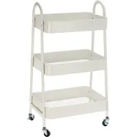 H&S Keukentrolley/plateau kast - wit - metaal - 79 x 44 x 32 cm - 3 niveaus - draadmanden - opslag