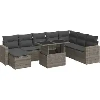 vidaXL 9-delige tuinmeubelset met kussens, grijs, polyrotan