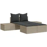 vidaXL Ligbed 2-persoons met kussens poly rattan lichtgrijs