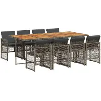 vidaXL 9-delige tuinset met kussens, grijs, polyrotan