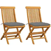 Syfax Opklapbare stoelen met grijze kussens, 2 stuks, massief teakhout