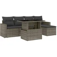 vidaXL 6-delige tuinmeubelset met kussens, grijs, polyrotan