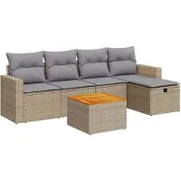 vidaXL 6-delige tuinmeubelset met kussens, beige, polyrotan