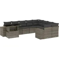 vidaXL 10-delige loungeset voor de tuin met kussens, grijs, polyrotan