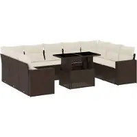 vidaXL 10-delige Loungeset met kussens poly rattan bruin