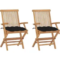 Syfax Opklapbare stoelen met zwarte kussens, 2 stuks, massief teakhout