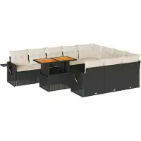 vidaXL 11-delige Loungeset met kussens poly rattan zwart