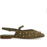 Manfield Groene suède slingbacks met zilveren studs | Maat 40