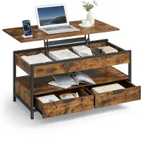 Vasagle Salontafel in hoogte verstelbaar met lades, Vintage bruin + inktzwart