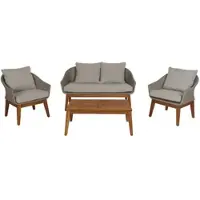 Mendler Tuinset HWC-N37, tuin-/loungeset, sofa, zithoek, polyrotan, hout: acaciahout, kleur: grijs, kussens: lichtgrijs