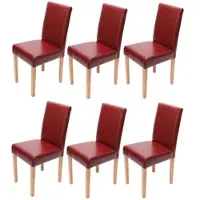 Mendler Set van 6 eetkamerstoelen, stoelen voor de keuken, model Littau Leer, rood, lichte poten