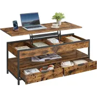 Vasagle Verstelbare salontafel met opbergruimte en lades, Vintage bruin + inktzwart