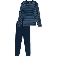 Schiesser Pyjama lang ' Casual Essentials ' blauw / offwhite
