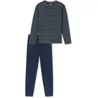 Schiesser Pyjama lang ' Casual Essentials ' donkerblauw / antraciet