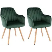 Vente-unique Set van 2 stoelen met armleuning - Fluweel en metaal met houteffect - Donkergroen - ELANA