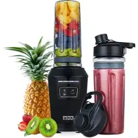 Moa Blender - Smoothie Maker met 2 Tritan Bekers van 600ml - Mini Blender To Go - 800W - RVS - Zwart