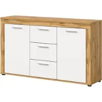 Ebuy24 Dressoir Jam - 125x35x80cm - 2 Deuren & 3 Lades - Wotan Eik/wit