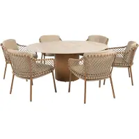 4 Seasons Outdoor Colorado Martinique dining tuinset 160xH75 cm rond 7 delig keramiek amber