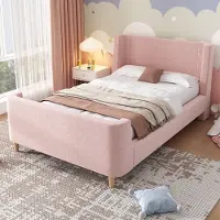 MODFU Ledikant 90x200 cm – fluweel roze – met kosmisch cartoonpatroon en slee-ontwerp – kinderkamer