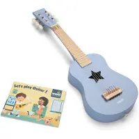 Woet Houten Speelgoedgitaar met Draagriem - Blauw - Speelgoedinstrument - Mijn eerste Gitaar Inclusief Muziekboekje - Speelgitaar voor Kinderen - Vanaf 3 Jaar