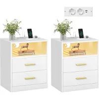 Vasagle CUSTOS Collectie - Nachtkastje met Oplaadstation en Handige Ledverlichting, Wolkenwit / 2