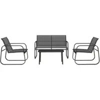Merax Tuinmeubelset 4-Delig - 2-Zits Bank - 2 Tuinstoelen - Salontafel Met Gehard Glas - Ademend Gaasdoek - Stalen Frame - Weerbestendig En Zonbestendig - Zwart - Voor Tuin Terras En Balkon