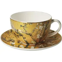Goebel - Vincent van Gogh | Kop en schotel Amandelboom goud | Porselein - 15cm - 250ml - met echt goud - cappuccino