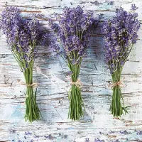 Daisy 40 Servetten - 3 Bosjes Lavendel op een licht blauw met wit en bruin gedecoreerde achtergrond - Paars - Groen - Licht Blauw - Wit - Bruin - 33 x 33 cm - 3-Laags -