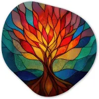 MuchoWow Organische wanddecoratie 60x60 cm - Organisch schilderij Sierglas - Boom - Rood - Vlakken - Muurdecoratie woonkamer - Kamer decoratie - Schilderijen - Muurcirkel aesthetic