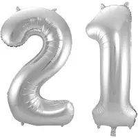 Folat Verjaardag Leeftijd folieballonnen - 21 jaar - zilver - 86 cm - cijferballon groot