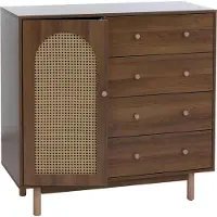 MCW Commode -P52, kast, dressoir, highboard, lades, opbergvakken, polyrotan, MDF, melamine, 95 x 100 x 40 cm ~ bruin