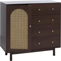 MCW Commode -P52, kast, dressoir, highboard, lades, opbergvakken, polyrotan, MDF, melamine, 95x100x40 cm ~ walnootlook